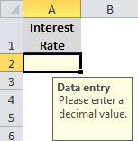 Use Excel's Data Validation to display data entry tips for users