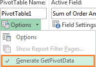 Excel GETPIVOTDATA function