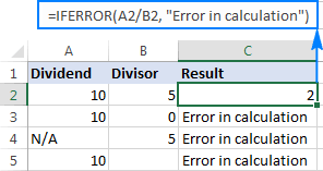 Excel IFERROR function with formula examples