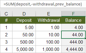 Create a running balance in Excel that allows you to insert, delete, and move rows